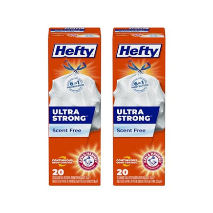 Hefty Ultra Strong Tall Kitchen Trash Bags, Unscented, 13 Gallon, 20 Count (Pack - 2) - size: 20 Count (Pack of 2)