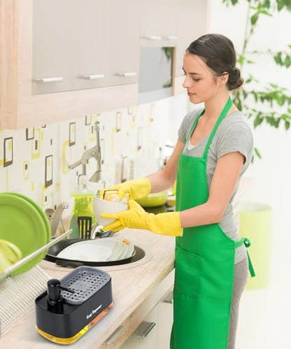 Hand and Dish Soap Dispenser Set for Kitchen, Dual Soap Dispenser with Sponge Holder, 3-in-1 Countertop Soap Pump Dispenser for Kitchen Sink, Useful Kitchen Gadgets - Black - color: Black