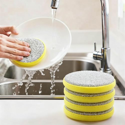 5pcs Double-Sided Dishwashing Sponges – Non-Scratch Pan & Pot Cleaning Tools – Durable Household Kitchen Scrubbers for Tableware - Yellow