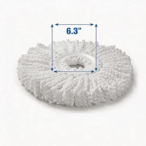 Spin Mop Heads Refill, Easy Wring Microfiber Replacement Pads for Deep Cleaning 6-Pack Universal Fit for Most Round Spin Mops - color: White