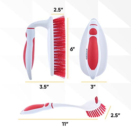 Deep Cleaning Brush Scrubber Set of 3-2 Double Sided Dish and Vegetable Brush and 1 All-Purpose Scrub Brush – Heavy Duty, Non-Scratch, Multipurpose Utility Scrubber for Home, Kitchen, Bathroom – Red