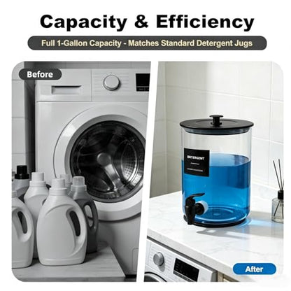 Glass Laundry Detergent Dispenser,1 Gallon Large Liquid Soap,2 Pack(Black) | Complete borosilicate jars set with leakproof spigots, protective silicone mats, minimalist labels, and dosing cups. - color: Black