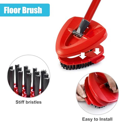 Spin Mop Replace Head, Base, Replacement Handle for OCedar EasyWring 1 Tank System 2 Microfiber Refills, 4-Section Sturdy Iron 30-58in Handle, Mop Head Base and Scrubber - size: Red