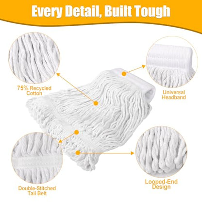 Commercial Mop Head Replacement - 2 Pack Heavy Duty Cotton Heads for Floor Cleaning - Washable Looped End String Mop Refill for Home Kitchen Industrial - size: Mop Head Replacement