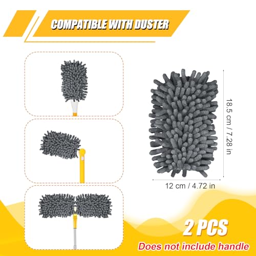 2pcs Duster Refills for Swiffer, Microfiber Dusters Heavy Duty Refills 360 Ceiling Fan Duster Replacements Reusable Hand Dusters for Cleaning (Gray) - color: Gray