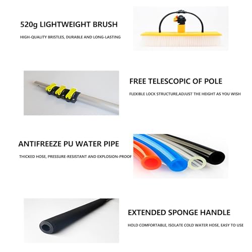 Solar Panel Cleaning Pole 30ft Telescopic Water Fed Brush Squeegee, Long Reach Solar Panel Cleaning Brush Water Fed, Window Pressure Washer with Widened 40cm Rotatable Brush - size: 7.5m