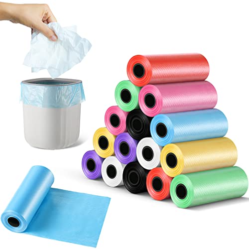 240 Counts Mini Trash Bags 0.5 Gallon Tiny Garbage Bags Small Pet Bags Strong Trash Bags Trash Can Liners for Car Kitchen Office Desktop Mini Trash Can Wastebasket Bin, 16 Rolls(Mixed Color) - color: Mixed Color