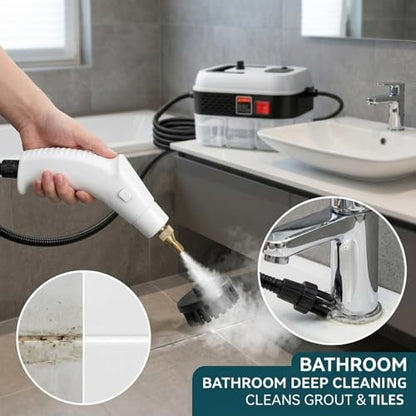Foandbevi 1200W Handheld Steam Cleaner with 6 Adjustable Levels, 105℃ High-Pressure Portable Steam Cleaning Machine for Car Detailing, Tile Grout, Couch, Mattress, Bed & Home - 6 in 1 Attachments - color: Cream White