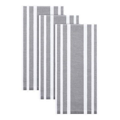 Homaxy Premium Kitchen Towels 18”x 28”, Large Cotton 380 GSM Kitchen Hand Towels, Stripe and Terry Dish Towel, Highly Absorbent Tea Towel Set with Hanging Loop, 3 Pack, Grey - color: Grey Stripe, style: 3-pack
