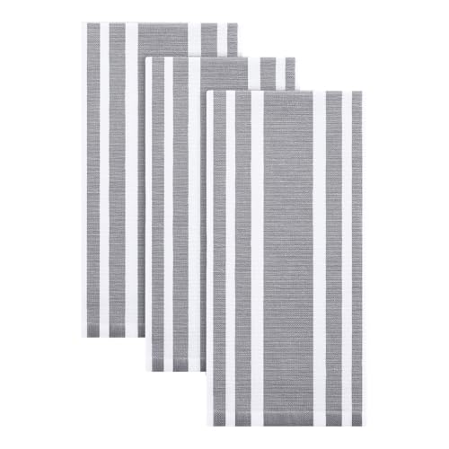 Homaxy Premium Kitchen Towels 18”x 28”, Large Cotton 380 GSM Kitchen Hand Towels, Stripe and Terry Dish Towel, Highly Absorbent Tea Towel Set with Hanging Loop, 3 Pack, Grey - color: Grey Stripe, style: 3-pack