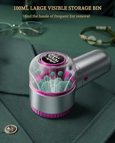Fabric Shaver with Lint Brush, Large Lint Shaver with Digital Display, 3-Speeds Lint Remover with 6-Leaf Blades, Electric Sweater Shaver to Remove Pilling for Clothes, Furniture - color: Gray-purple