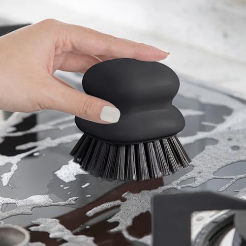 Dish Brush with Handle, Kitchen Scrub Brushes for Cleaning, Dish Scrubber with Nylon bristles for Sink, Pots, Pans(2Pack Black +2Pack White) - style: 2Pack Black +2Pack White