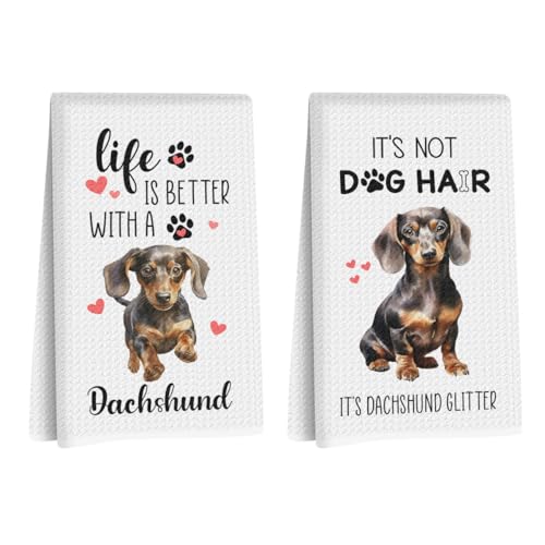 Dachshund Gifts Dish Towels Set - Funny Dachshund Gifts Reusable Dish Towel for Kitchen Bathroom Decor Waffle Weave Kitchen Towels, Wiener Dog Gifts for Women Hand Tea Towel (14×24 Inches Set of 2) - color: Dachshund Humor