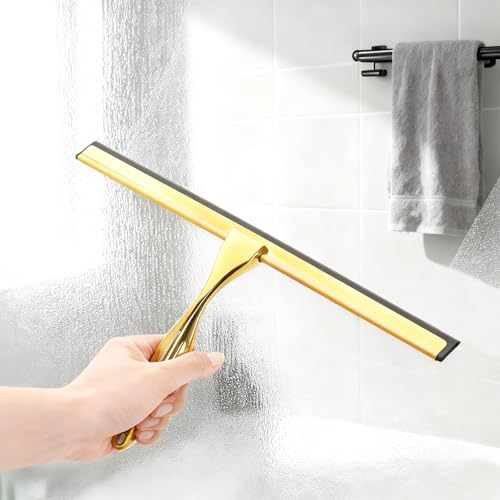 Golden All-14-Inch Purpose Shower Squeegee for Shower Doors, Tile Shower Walls, Bathroom, Window, Glass and Car Windshield, Mirrors and Kitchen-Stainless Steel (14-Inch)