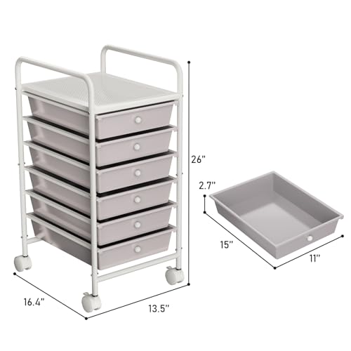 6-Tier Utility Cart with 6 Drawers, Rolling Utility Cart with 2 Lockable Caster Wheels, Multipurpose Mobile Rolling Drawer Cart for Office Bathroom Kitchen, Gray - size: Gray, 6-Tier