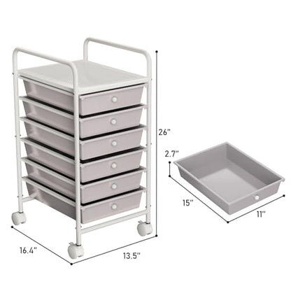 6-Tier Utility Cart with 6 Drawers, Rolling Utility Cart with 2 Lockable Caster Wheels, Multipurpose Mobile Rolling Drawer Cart for Office Bathroom Kitchen, Gray - size: Gray, 6-Tier