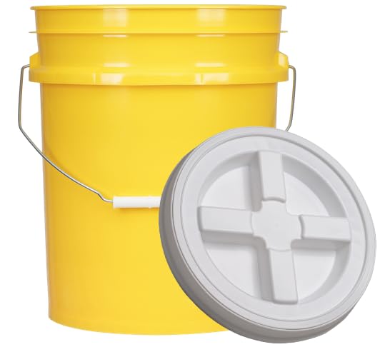House Naturals 5 Gallon Plastic Yellow Food Grade Made in USA Bucket Pail with Double Gasket Screw on Lid (Pack of 3) (Yellow and White lids) - color: Yellow and White Lids