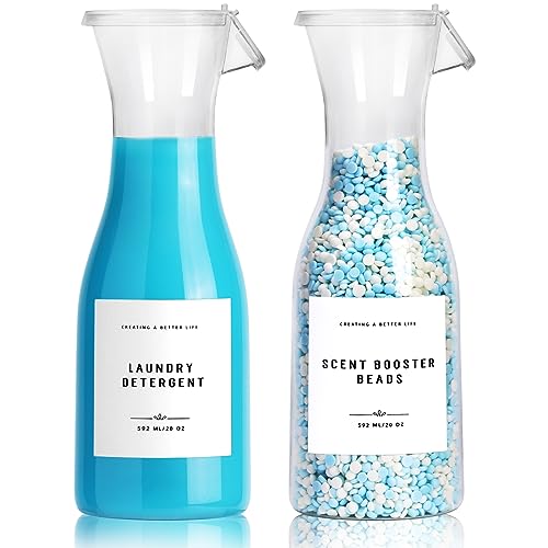 Laundry Detergent Dispenser Bottle 20oz with Waterproof Label for Laundry Detergent Soap Fabric Softener Bleach Scent Booster Beads, Sturdy PET Bottle for Laundry Room Decor 2 Pack White - color: 2 Pack 20oz-White