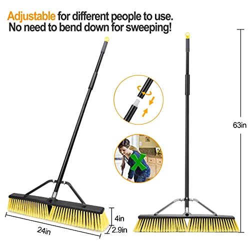 24 Inches Push Broom Outdoor Heavy Duty Broom with 63" Long Handle for Deck Driveway Garage Yard Patio Concrete Floor Cleaning Yellow - color: Yellow 24 Inches Heavy Duty