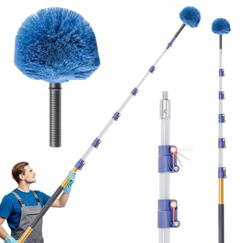 26 Feet High Reach Cobweb Duster with 6-21Ft Extension Pole, Webster Cobweb Duster with Telescopic Aluminum Pole, Spider Web Brush for Outdoor & Indoor Cleaning