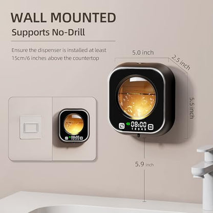Automatic Liquid Soap Dispenser, Wall Mounted Soap Dispenser, 320ML Electric Touchless Rechargeable, Self-Cleaning & Transparent Window, No-Drill Waterproof for Bathroom, Kitchen - color: Black