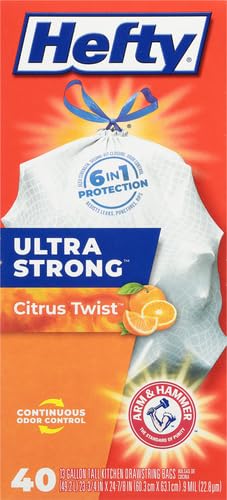 Hefty Ultra Strong Trash Bags 13 Gallon | Tall Kitchen | Drawstring Closure | Odor Control | Citrus Scent | 40 Bags, Pack of 6 - size: 40 Count (Pack of 6), style: Citrus Twist