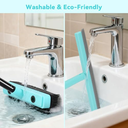 Michao Floor Squeegee with 180° Rotating Head,with Rubber Broom for Carpet Pet Hair Remover,air Broom,for pet Removal Fluff Carpet, Hardwood Floor, Cleans Glass, Fine Dust, Hair, Liquid (Black)