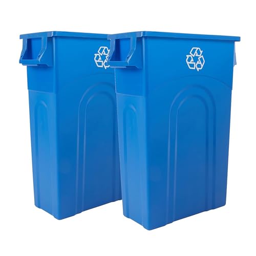 United Solutions Highboy Recycling Container, 23 Gallon, Space Saving Slim Profile and Easy Bag Removal for Indoor or Outdoor use, Recycle Blue, Plastic - color: Recycle Blue, size: 2 Pack