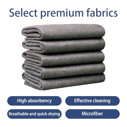 Pack of 5 Thickened Microfiber Shop Towels Reusable Lint Free Streak Free Absorbent Dust Cloth for Glass Mirror Cars Kitchens Home Automotive Mechanic Garage Cleaning
