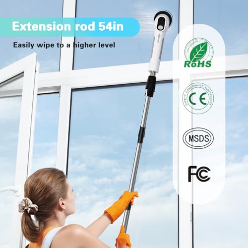 Electric Spin Scrubber, Waterproof Cordless Shower Cleaning Brush with Replaceable Brush Heads and Adjustable Extension Handle 2 Speeds for Bathtub Kitchen Wall Cleaning