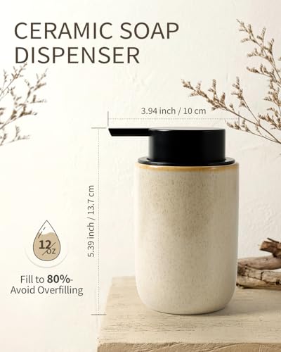 BosilunLife Foam Soap Dispenser - Ceramic Foaming Hand Dispenser for Bathroom Modern Farmhouse Small Soap Dispenser Hand Pump Dispenser for Kitchen Sink (Greige with Speckle, Foam Pump) - color: Greige-foam Pump