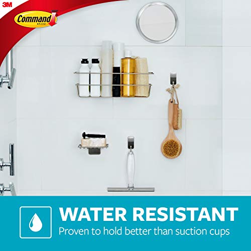Command Accessory Organizer, Holds up to 2 lb, 3.36" x 3.78" x 4.4" Organizer with 2 Medium Water-Resistant Strips, Satin Nickel, Damage-Free Bathroom Organization