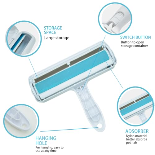 Roller Pet Hair Removal Tool, Portable Detachable Handle Reusable Lint Roller for Cat & Dog Hair on Car, Furniture, Couch, Carpet, Rugs