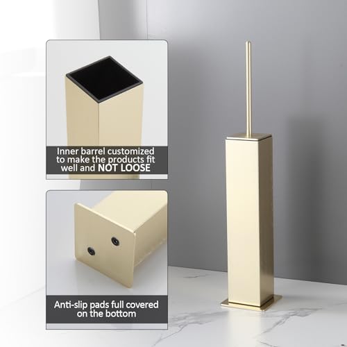 BGL Toilet Brush with Holder Set Brushed Gold Aluminium Standing for Bathroom Toilet Bowl Cleaner Brush and Holder Set, Square Design - color: Brushed Gold-standing