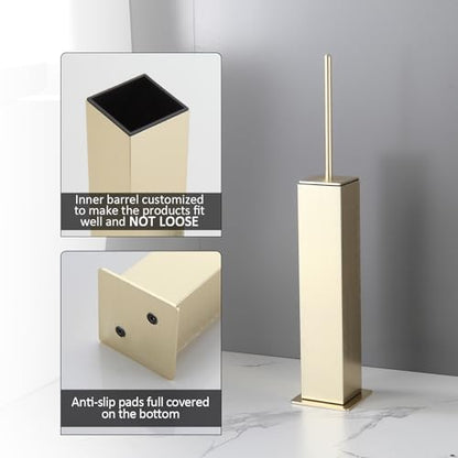 BGL Toilet Brush with Holder Set Brushed Gold Aluminium Standing for Bathroom Toilet Bowl Cleaner Brush and Holder Set, Square Design - color: Brushed Gold-standing