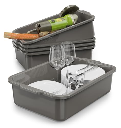 Gray 13 L Commercial Bus Tubs/Tote Box, Plastic Storage Wash Basin Tub, 5-Pack - color: Grey, size: 13 Liter-Grey