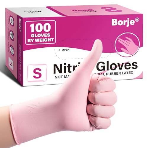 Borje Nitrile Disposable Gloves, Latex & Powder-Free, Food Safe, Cleaning, Esthetician, Cooking, Pink, Small, 100 Count - size: Small, style: Pink of 100