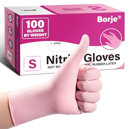 Borje Nitrile Disposable Gloves, Latex & Powder-Free, Food Safe, Cleaning, Esthetician, Cooking, Pink, Small, 100 Count - size: Small, style: Pink of 100