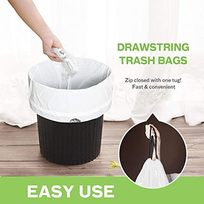 1.6 Gallon Small 220 Counts Strong Drawstring Trash Bags Garbage Bags by Teivio, Bathroom Trash Can Bin Liners, Plastic Bags for home office kitchen, White - style: 220-1.6 Gallon-White