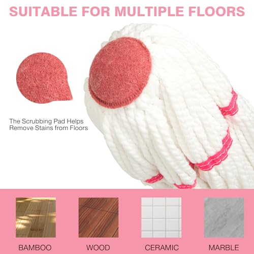 Replacement Mop Head, Suitable for XXFLOWER Self-Wringing Twist Mop, Hand Washable Suitable for Floor, Kitchen, Bedroom, Indoor and Outdoor Cleaning (Not Include Handle) - size: Pink-Mop Head