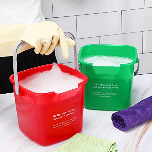 Roshtia 6 Pcs 3 Quart Cleaning Bucket Small Sanitizing Square Bucket Detergent Pail for Home Commercial Restaurant Kitchen Office School(Green, Red) - color: Green, Red