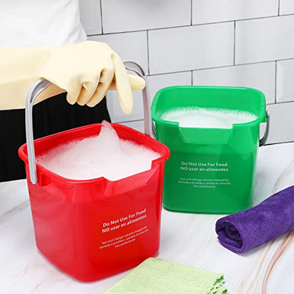 Roshtia 6 Pcs 3 Quart Cleaning Bucket Small Sanitizing Square Bucket Detergent Pail for Home Commercial Restaurant Kitchen Office School(Green, Red) - color: Green, Red