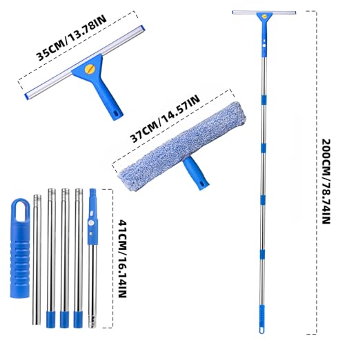 Professional Window Cleaning kit, 2-in-1 Window Squeegee with 78" Extension Poles, Suitable for Indoor & Outdoor Window, High Glass, High Windows, Multi-Purpose Car Windshield Cleaning - size: 15.74 - 78.74"