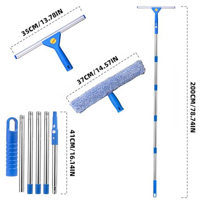 Professional Window Cleaning kit, 2-in-1 Window Squeegee with 78" Extension Poles, Suitable for Indoor & Outdoor Window, High Glass, High Windows, Multi-Purpose Car Windshield Cleaning - size: 15.74 - 78.74"