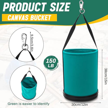2 Pack Canvas Bucket 15" x 12" Heavy Duty Lineman Tool Bag with Plastic Bottom & Metal Hook Electrician Tool Organizer for Jobsite Use, Load Rated up to 150 Pounds (Turquoise) - color: Turquoise