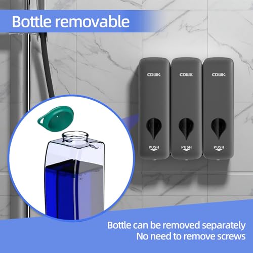 Shampoo and Conditioner Dispenser - Wall Mounted 3 Chamber, Shower Soap Dispenser, No Drill Bathroom Shampoo Dispenser Set for Hotel Large Capacity, ABS Wall Soap Dispenser, Pearl White - color: Starry Gray 3-pack