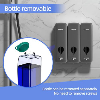 Shampoo and Conditioner Dispenser - Wall Mounted 3 Chamber, Shower Soap Dispenser, No Drill Bathroom Shampoo Dispenser Set for Hotel Large Capacity, ABS Wall Soap Dispenser, Pearl White - color: Starry Gray 3-pack