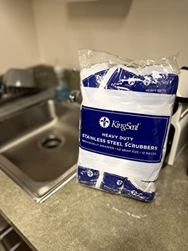 24 Count | KingSeal Stainless Steel Scrubbers, Scrub Pads, Heavy Duty, 50 gram Weight, Individually Wrapped - 2 Packs of 12 Scrubbers - size: 2 Pack of 12 each per Pack