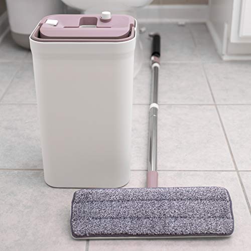 JFB Home Products Micro Flat Mop & Bucket System, Hands-Free Wringing Floor Cleaning, 3 Washable & Reusable Microfiber Pads, Wet or Dry Usage on Wood, Marble, Tile, Laminate, Ceramic and Vinyl Floors - color: Beige