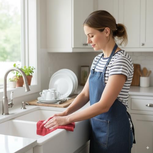 100% Cotton Terry Dish Cloth & Dish Towel, 8 Pack, Super Soft and Absorbent Kitchen Towels, Perfect for Kitchen Cleaning and Dish Washing (RED (Solid and Checks) 8 Pack) - color: Red (Solid and Check) - 8 Pack